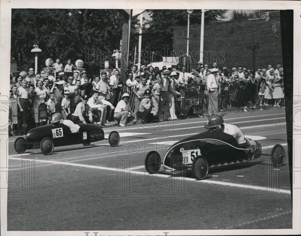 1951 Press Photo Soap box derby, the finish of the 1951 soap box derby showing - Historic Images