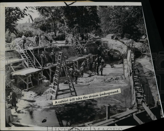 1940 Doan Brook culvert WPA project looking north from Cedar Hill - Historic Images