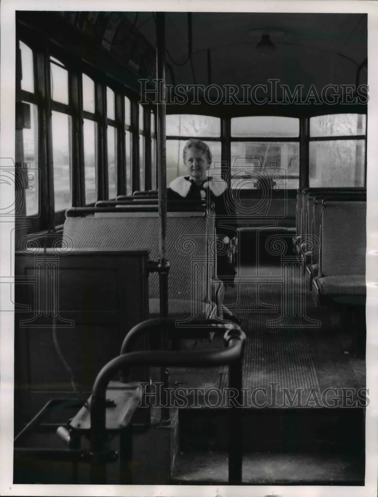 1961 Mrs Gerald E Brookins inside an oldstreet car  - Historic Images