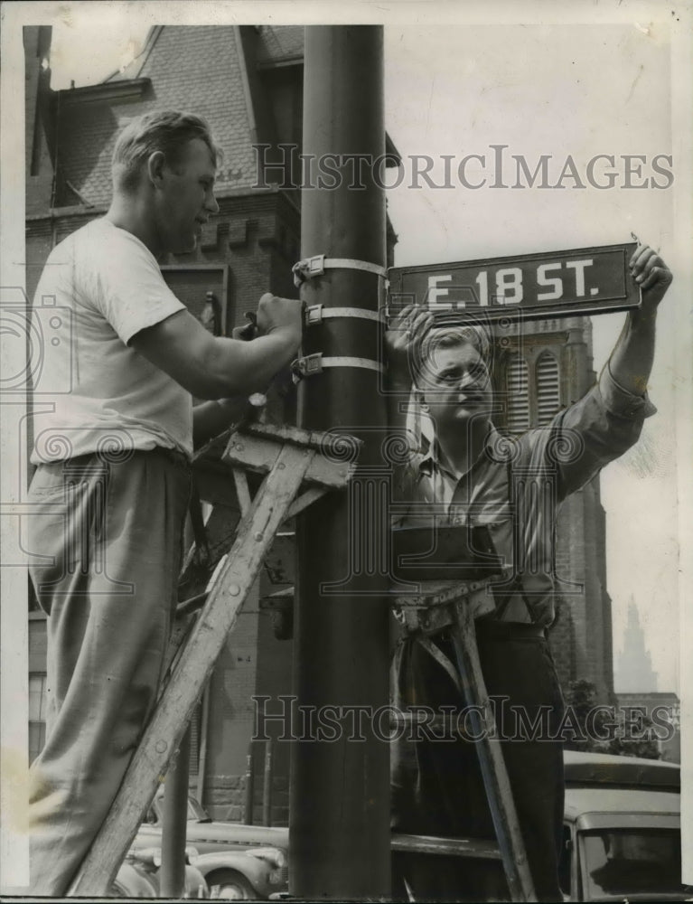 1941 Jerry Stoffi and Otto Belsan Install Street Signs  - Historic Images