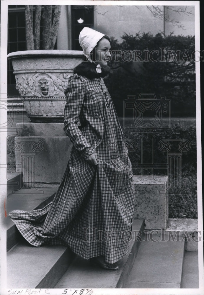 1970 Carolyn Thompson Wearing a Gingham Day Dress Made 1835 to 1840 - Historic Images
