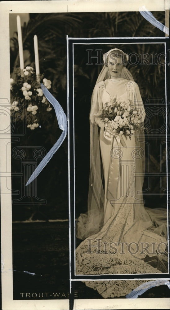 1935 Press Photo Mrs. Albert Post Wedding Gown - cva83050 - Historic Images