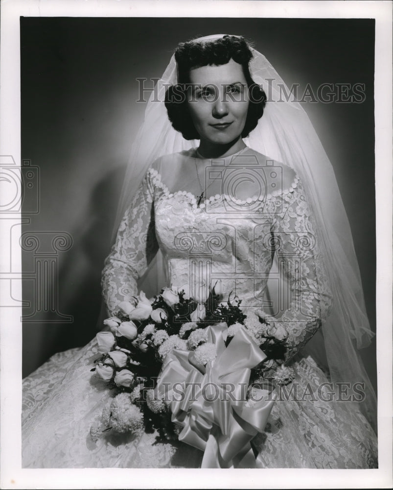 1953 Press Photo Mrs. Julius Swetkis in her wedding dress. - cva83119 - Historic Images