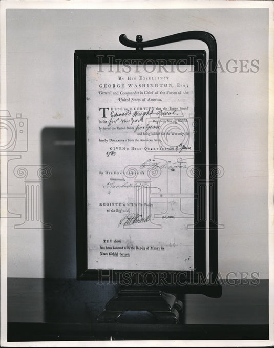 1964 Press Photo An Army discharge paper signed by George Washington - cva83164 - Historic Images