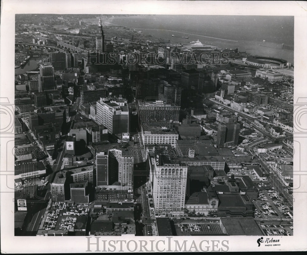 1958 Press Photo Cleveland airview of Showing Tower - cva83598 - Historic Images