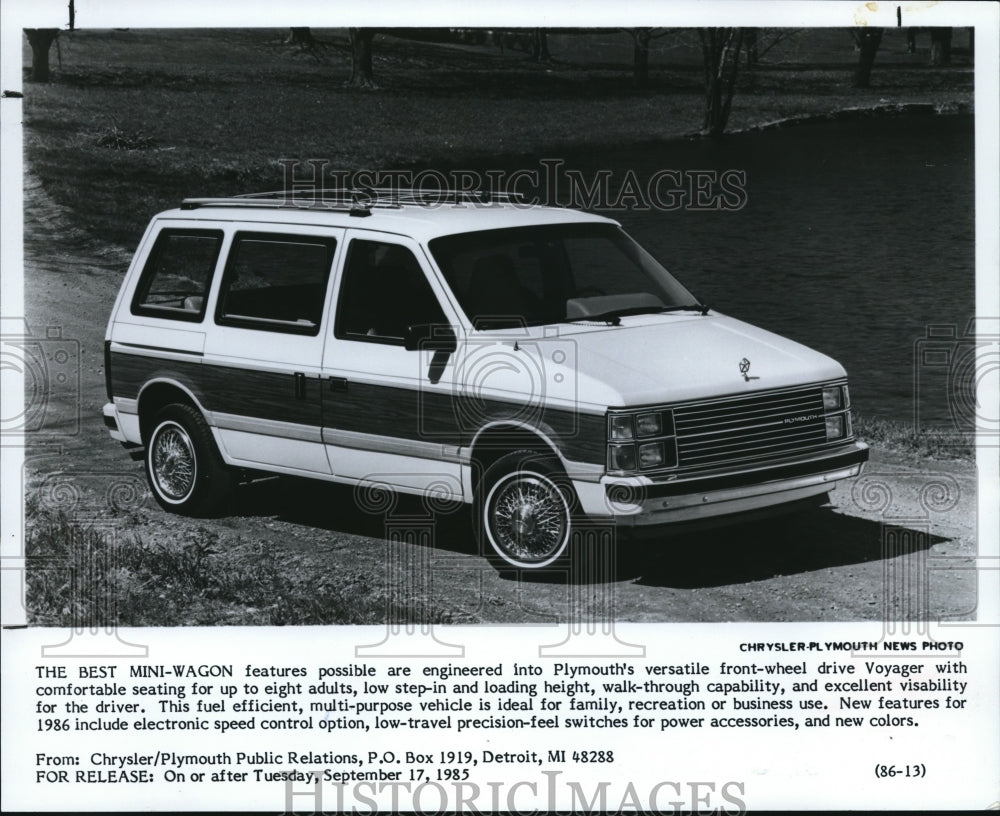 1986 Press Photo Plymouth Voyager Mini Van versatile front wheel drive voyager. - Historic Images