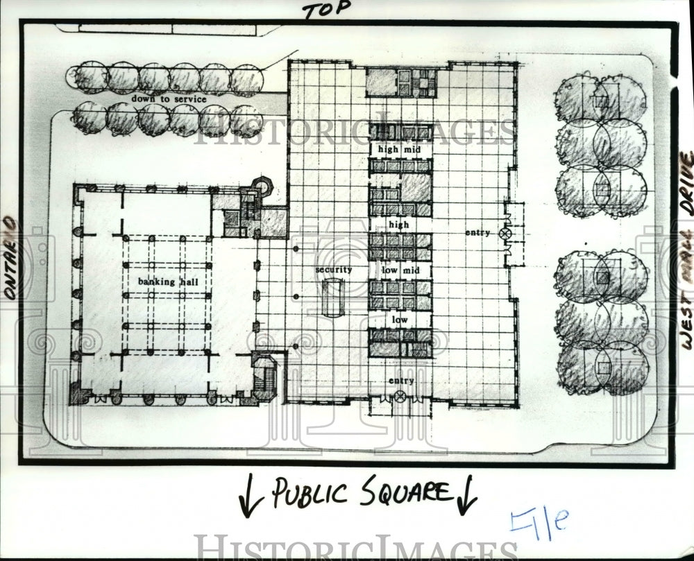 1987 Press Photo Plans for new Jacobs office building on Public Square - Historic Images