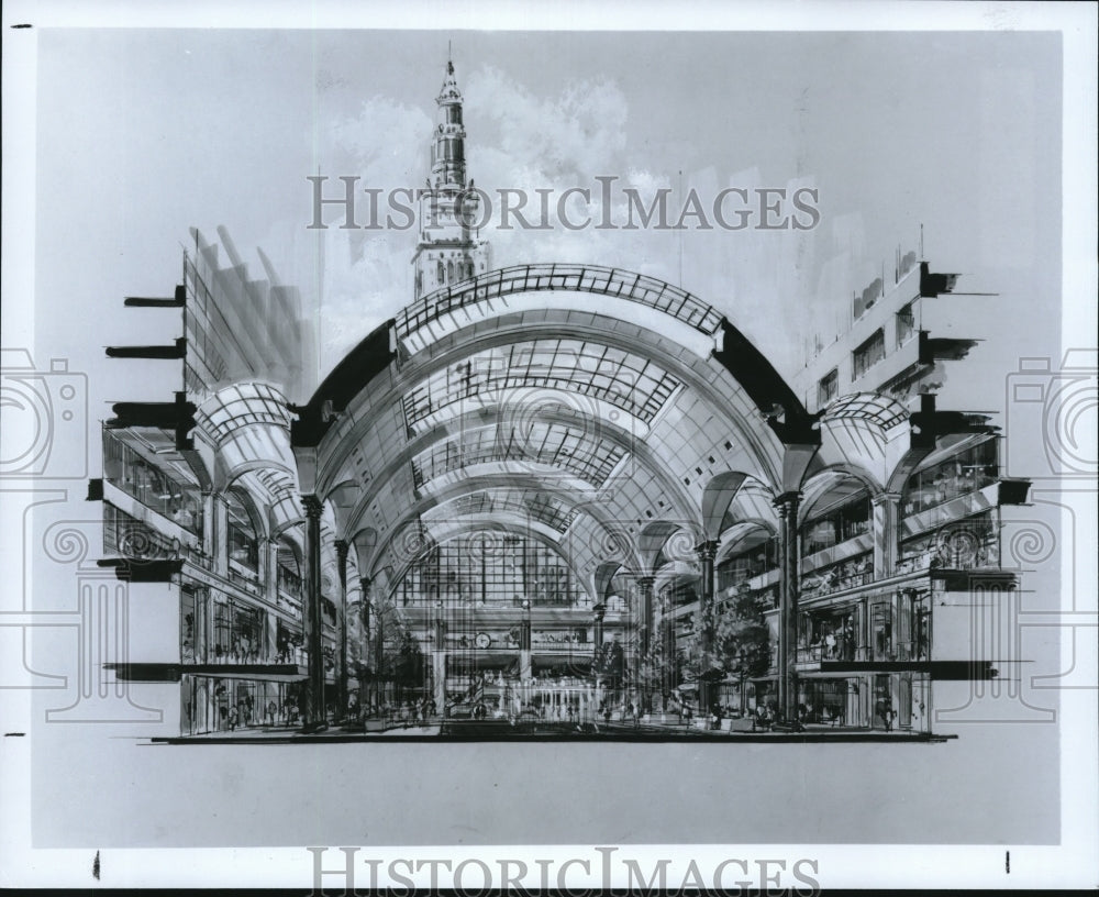 1988 Press Photo Proposed Skylight Concourse at Tower City - Historic Images