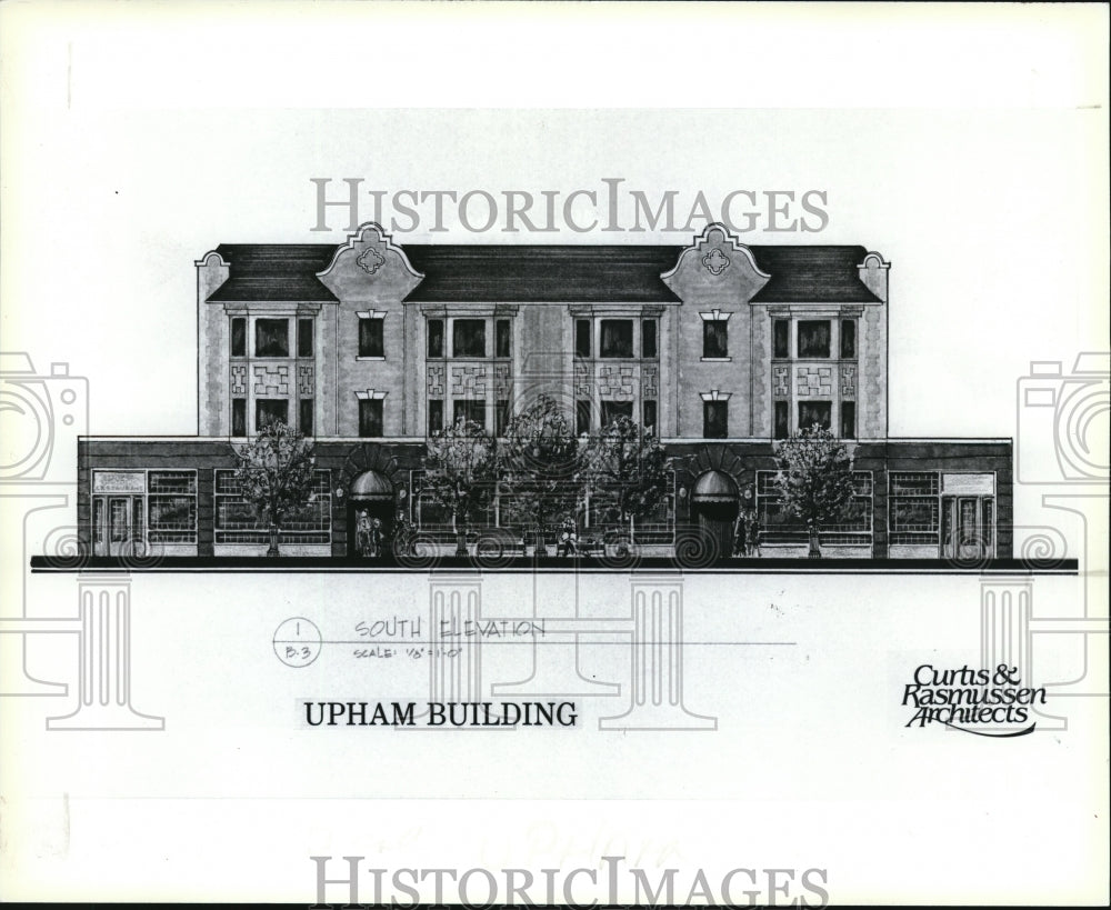 1988 Press Photo Artist sketch of Upham Building at Detroit Ave. - Historic Images