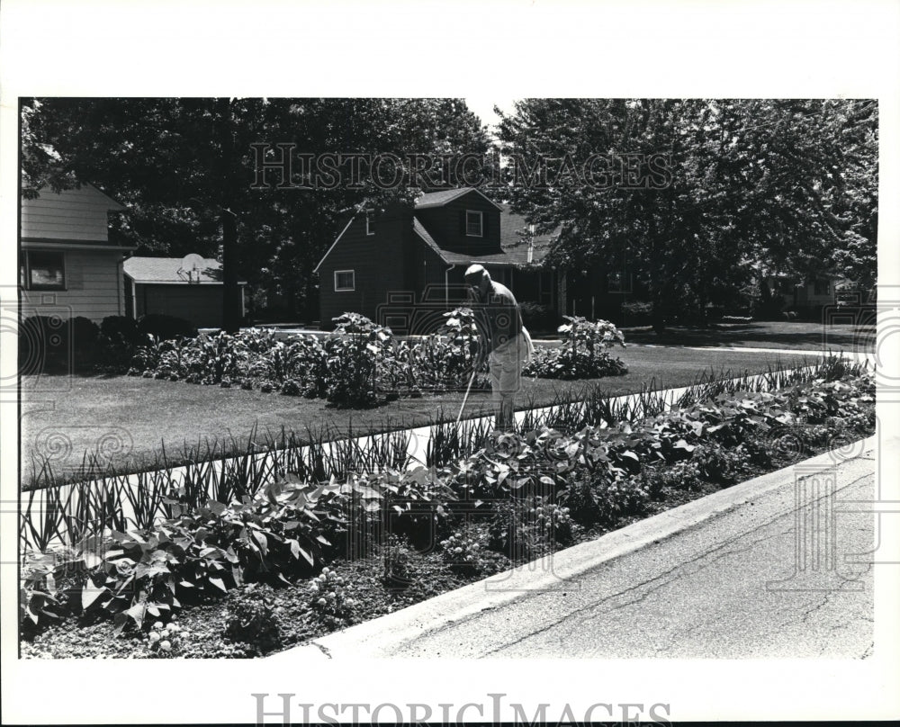 1985 Press Photo Allan Holland in his garden - Historic Images