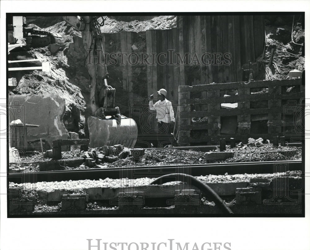 1989 Press Photo The RTA railway under construction at Tower City - Historic Images