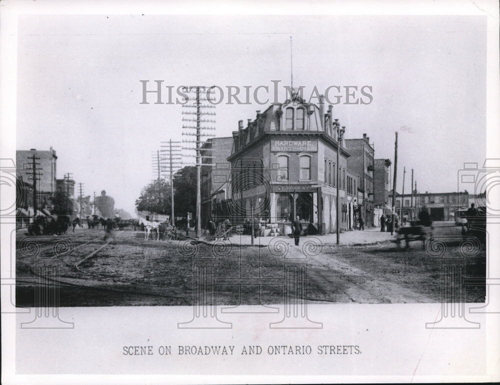 1963 Press Photo Scene of Broadway and Ontario St of Circa 1880 Charles Ambrose - Historic Images