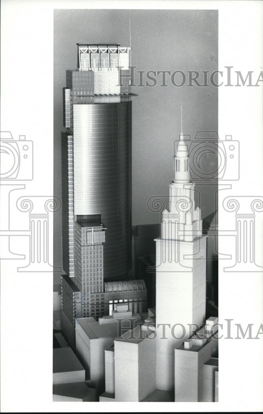 1988 Press Photo The proposed Hyatt hotel/office complex in comparison - Historic Images
