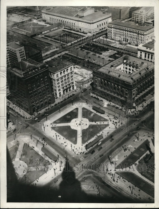 1934 Press Photo Aerial view of Public Square, Cleveland - cva88731-Historic Images