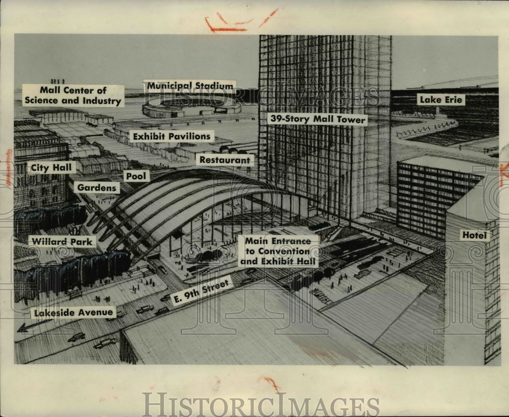 1957 Press Photo The Proposed Mall blueprint - cva89527 - Historic Images