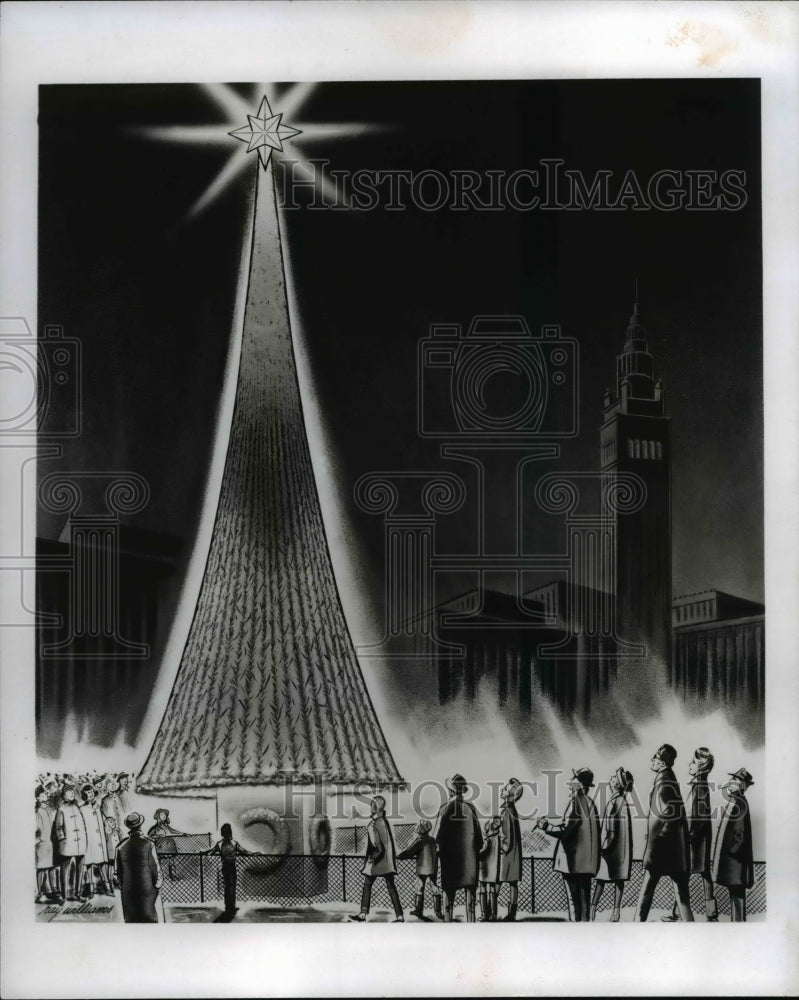 1966 Press Photo Artists Conception of Musical Christmas Trees on Public Square-Historic Images