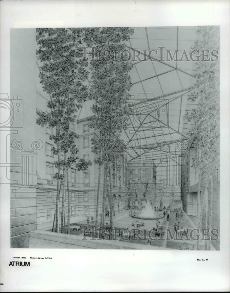 1983 Press Photo View of the Skylit Atrium- The Cleveland Hotel- Cleveland, Ohio - Historic Images