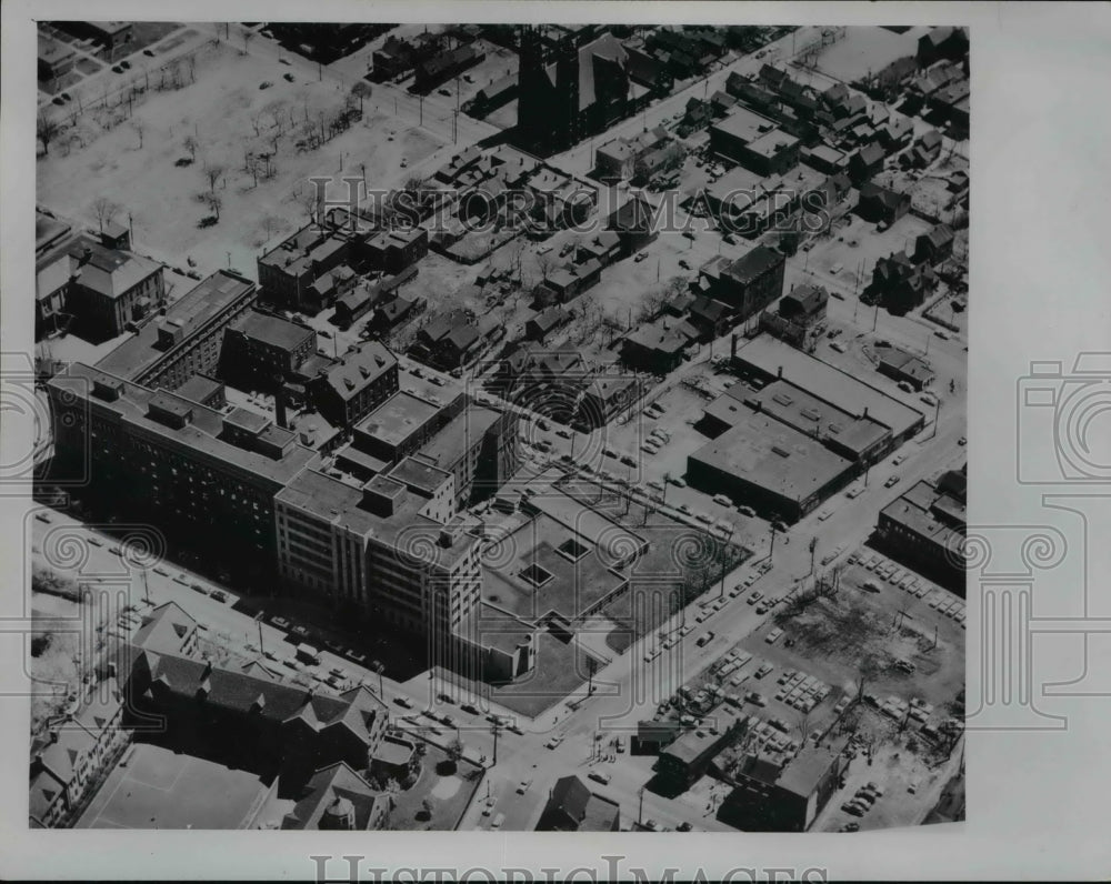 1957 Press Photo Top view of St. Vincent Charity Hospital - cva90252 - Historic Images