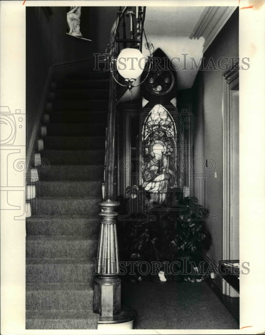 1979, Entrance hall and staircase after restoration in Sanford House - Historic Images
