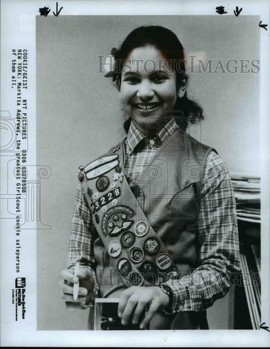 1985 Press Photo Markita Andrews, the greatest GirlScout cookie Saleperson of - Historic Images
