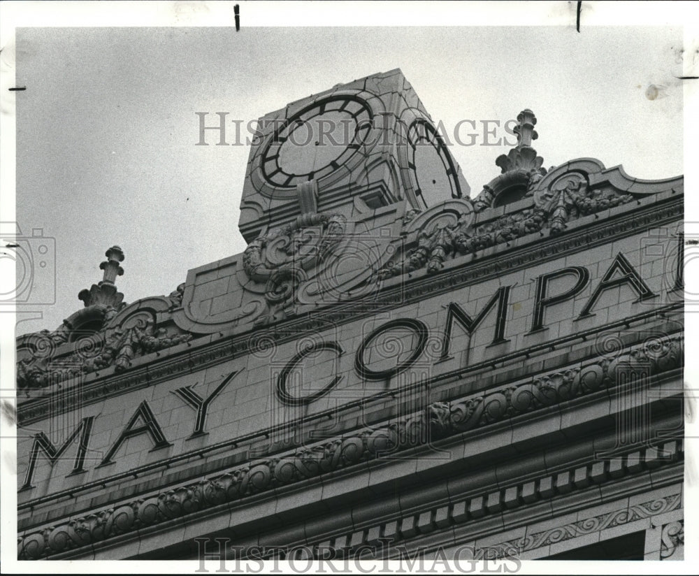 1984 Press Photo Clock atop of the May Co. at the Public Square - Historic Images