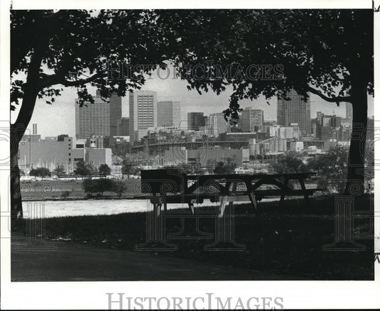 1984 Press Photo View of Cleveland Skyline from Edgewater Park - Historic Images