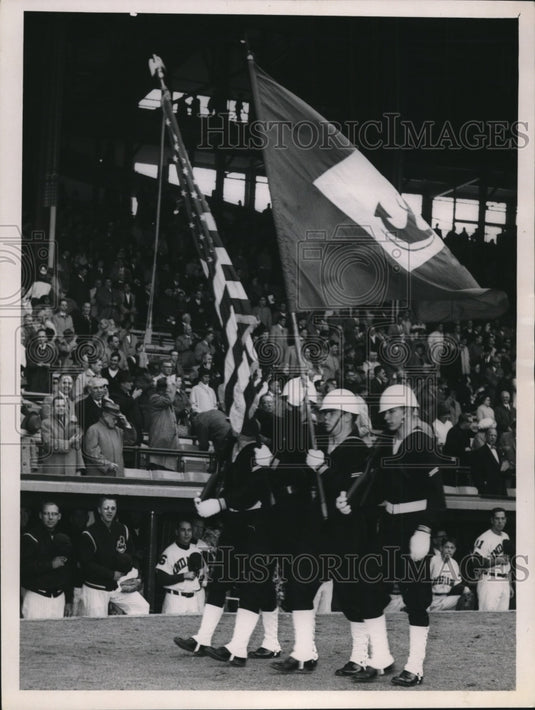 1961 Press Photo Color Guard, opening Ball Game Cleveland Indians at Stadium - Historic Images