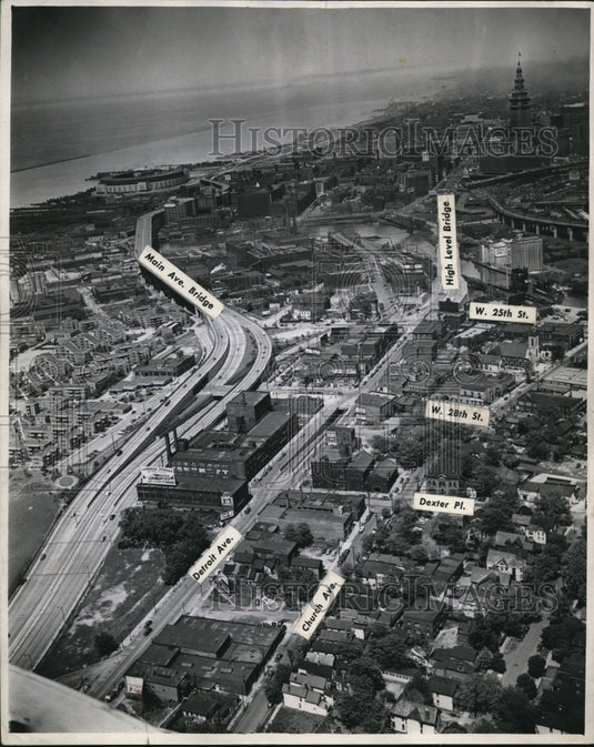1946 Airview of Cleveland Downtown.  - Historic Images