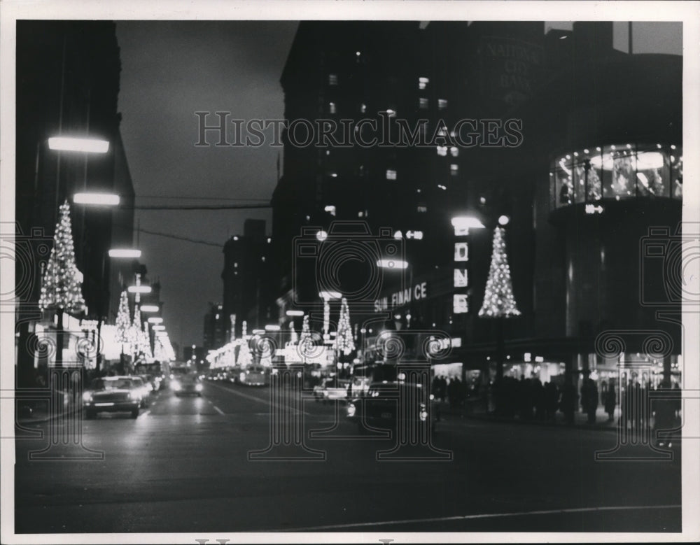 1966 Press Photo Christmas lights along Euclid Avenue West from E9 - cva98451-Historic Images