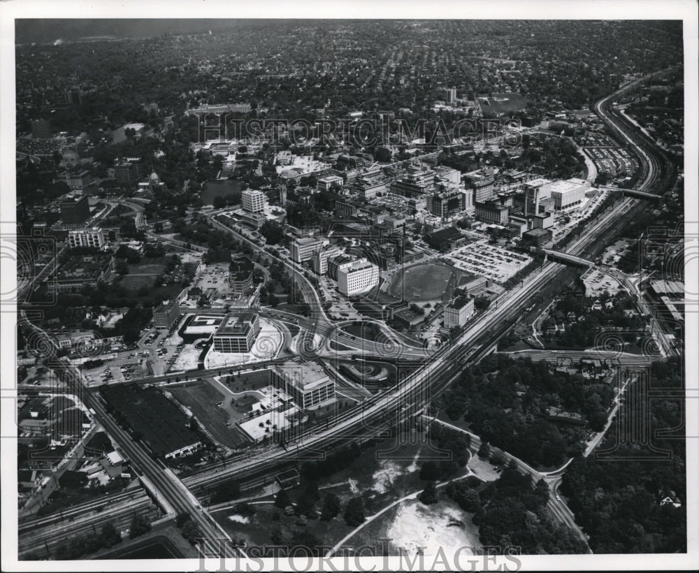 1970 University Hospitals complex and CWRU on left center  - Historic Images