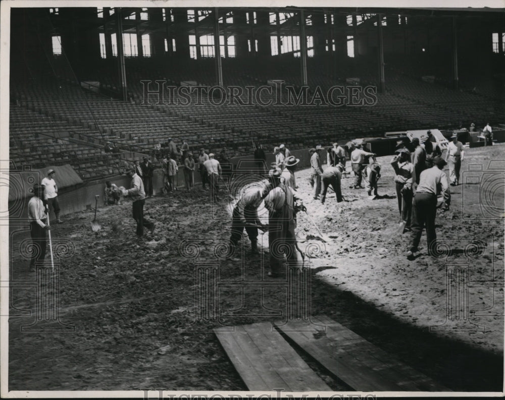 1947 City workmen work on the Stadium track  - Historic Images