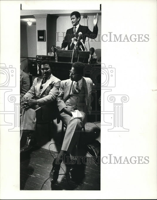 1983 Press Photo Rev. Otiss Moss top below him John Barneo & F.E. Perry - Historic Images