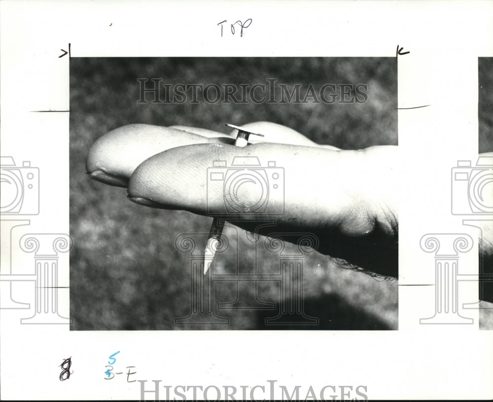 1985 Press Photo A nail on hand - Historic Images
