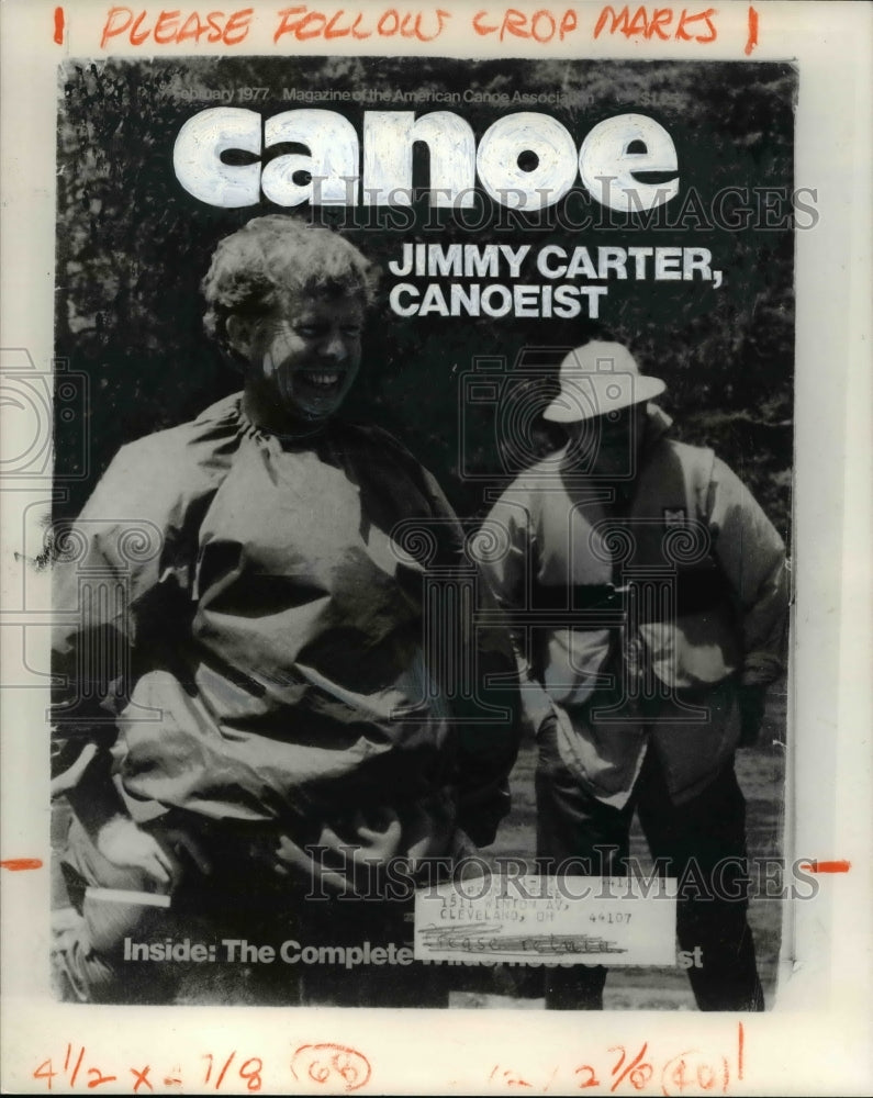 1977 Press Photo Jimmy Carter on the Canoe Magazine cover - Historic Images