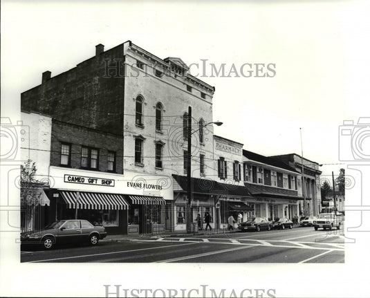 1985 Press Photo Businesses at Main Chagrin Falls Downtown, Ohio - Historic Images