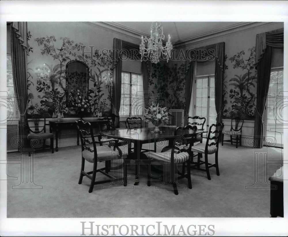 1974 Press Photo Ohio Mansfield-Kingwood Dinning Room hand painted wallpaper - Historic Images