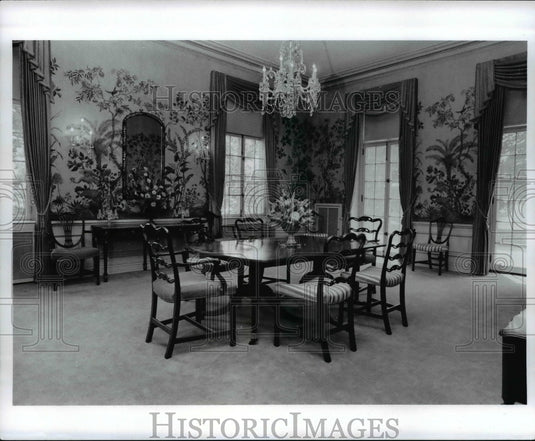 1974 Press Photo Ohio Mansfield-Kingwood Dinning Room hand painted wallpaper - Historic Images