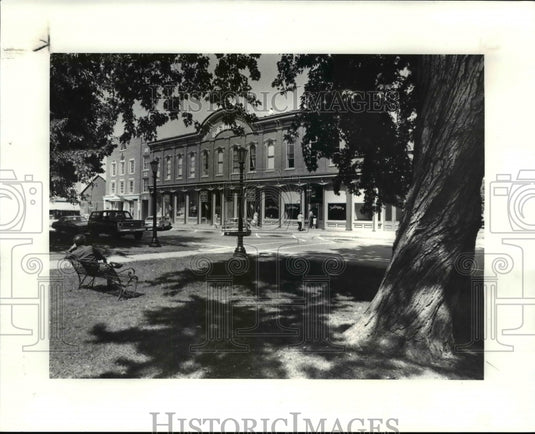 1983 Press Photo Scenic view of Downtown Milan Ohio as seen from the Square - Historic Images