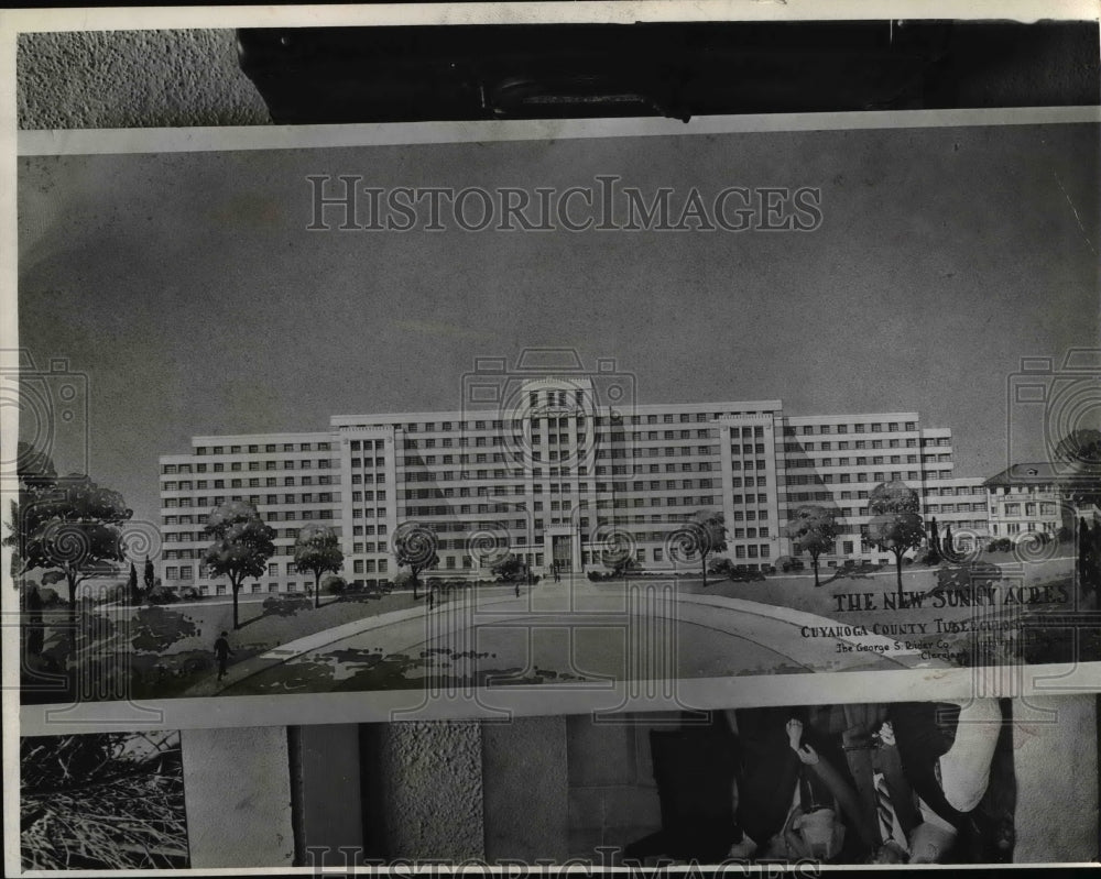 1945 Press Photo Architect sketch of Sunny Acres Sanitorium, Warrensville Ohio - Historic Images