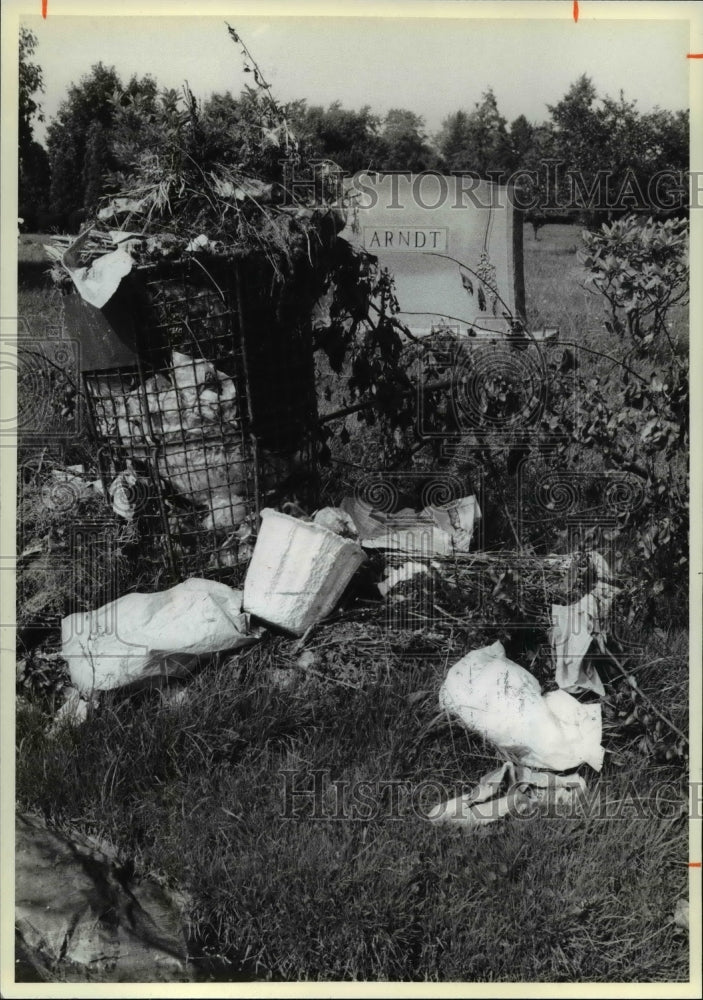 1978 Press Photo Litter at Knollwood Cemetery, Mayfield Heights Ohio - cvb04100 - Historic Images