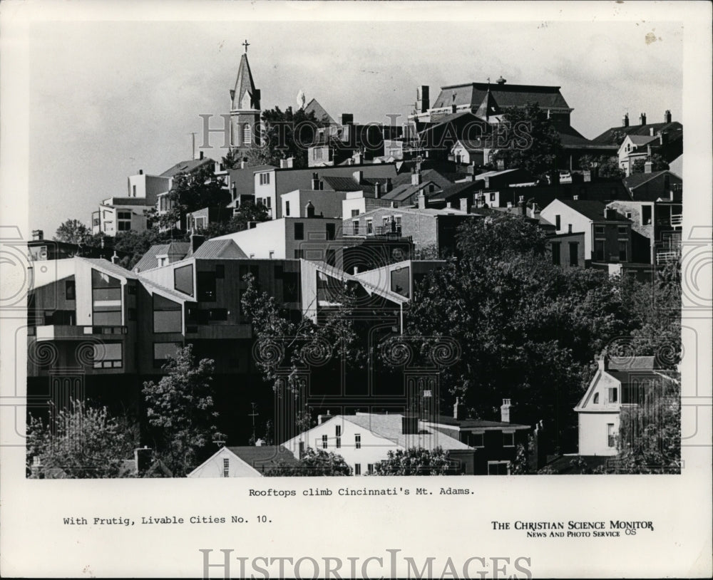 1975 Press Photo Rooftops climb Cincinnati&#39;s Mt. Adams, Cincinnati Ohio - Historic Images