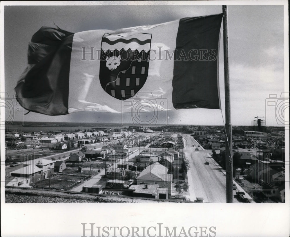 1970, Flag Flying Over Canada - Northwest Territories, Yellowknife - Historic Images