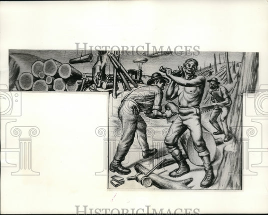 1935, Mural to decorate Aliens' Dining Hall at Ellis Island New York. - Historic Images