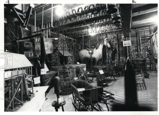 1982 Press Photo Blacksmiths shop in Milan Historical Museum. Milan, Ohio. - Historic Images