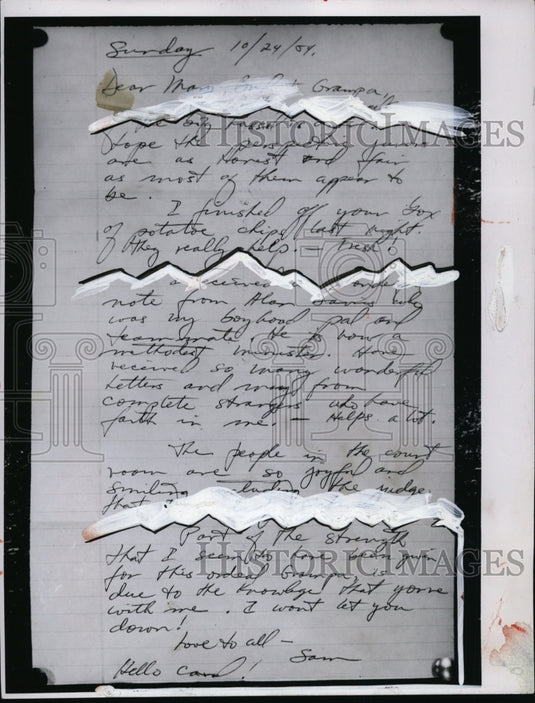 1954 Press Photo Dr. Sam Sheppard Murder Case. Letter written to family. - Historic Images
