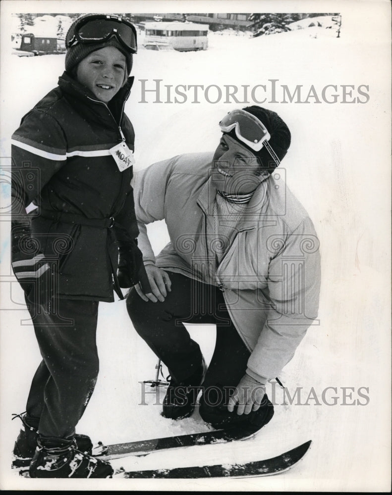 1970 Edward M. Kennedy and Ted Kennedy Jr., skiing.-Historic Images