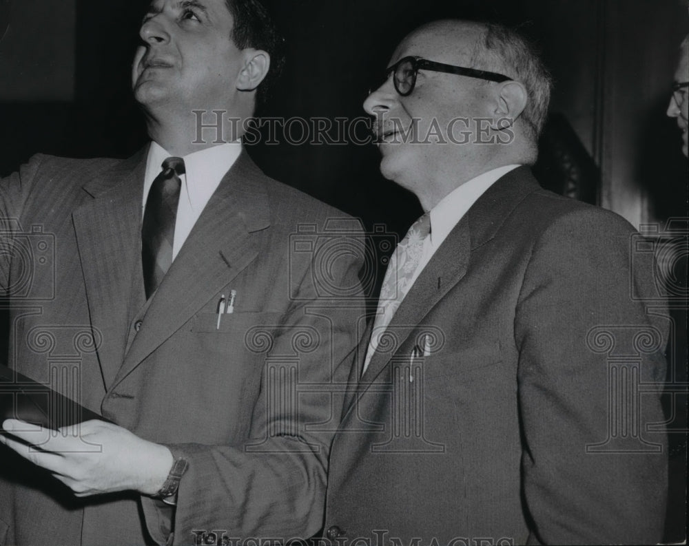 1954, Tom Parrino &amp; Saul Dannsean looking at Xray of Dr. Sam&#39;s neck. - Historic Images