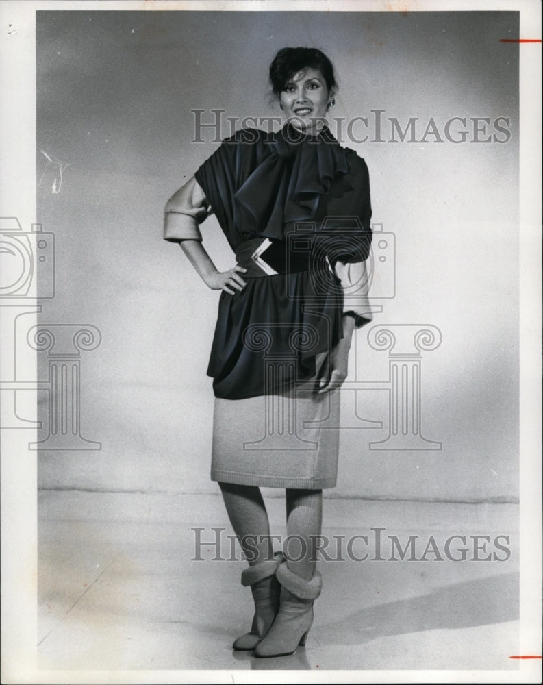 1981 Press Photo Ruffled blouse with a straight cut skirt - cvb08688 - Historic Images