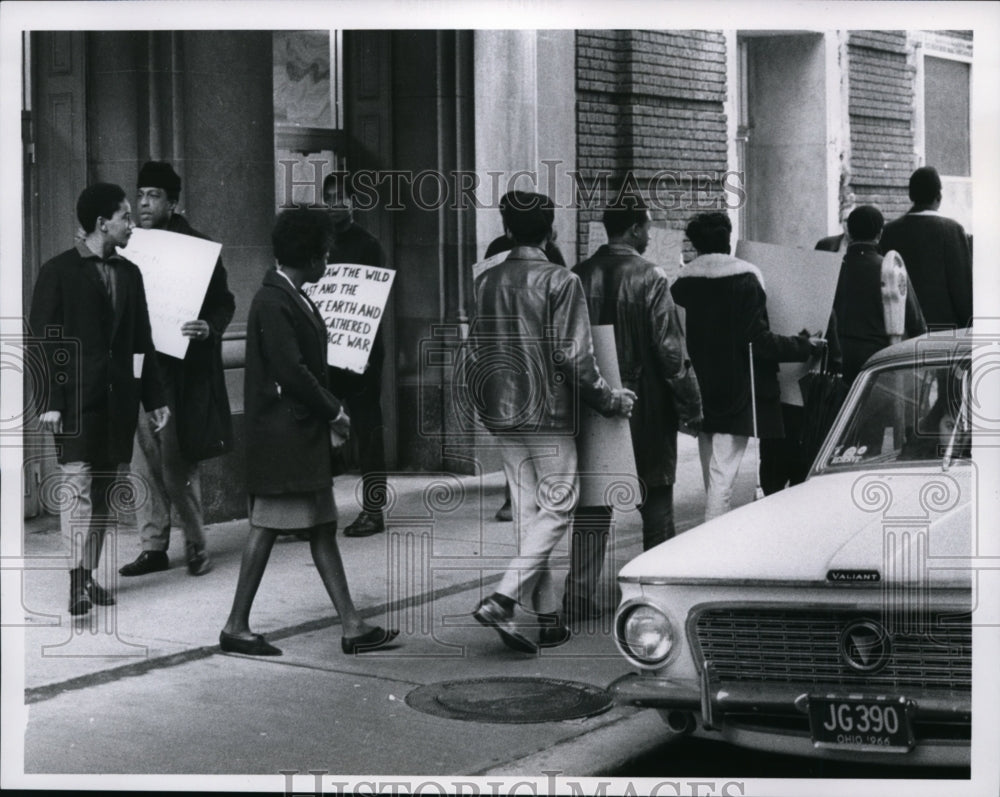 1966, Pickets at Draft Board, 602 Rockwell Ave., Cleveland Ohio - Historic Images