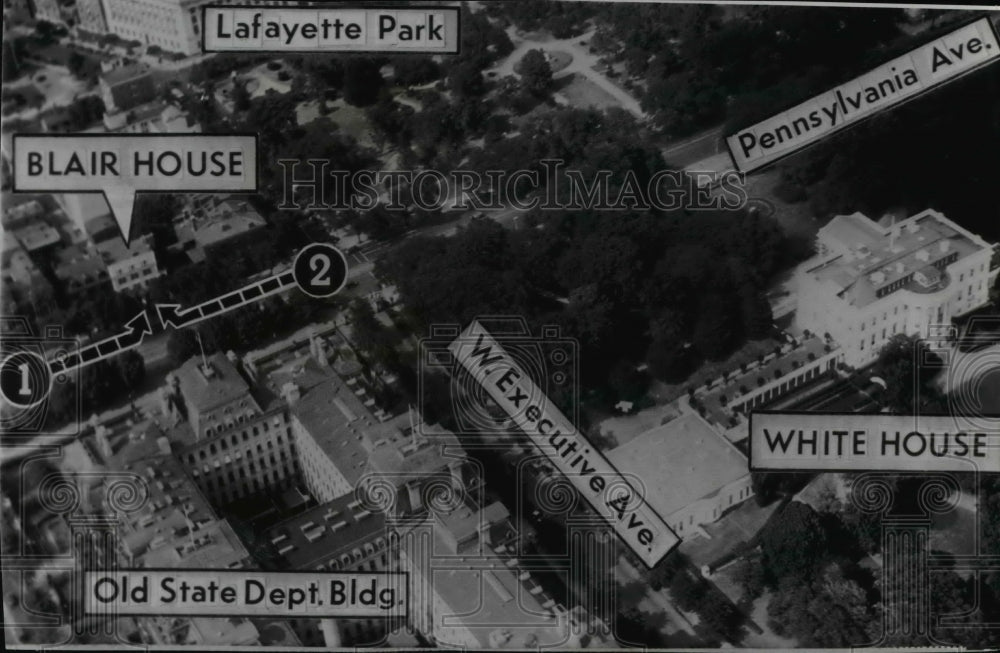 1950 Press Photo Assassination attempt on President Truman map recalls details - Historic Images